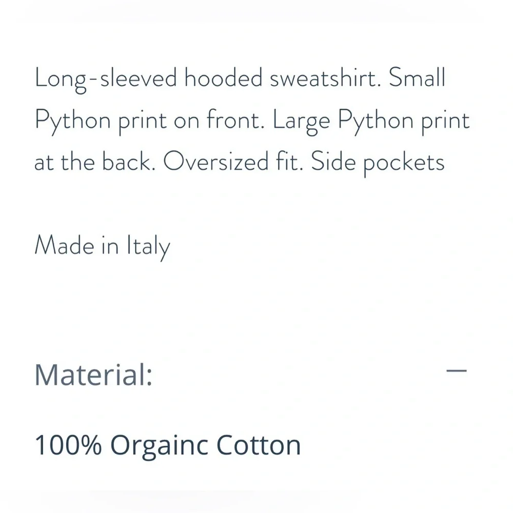Marni Python Brushed Hoodie men’s size 48 made in Italy NWT $920